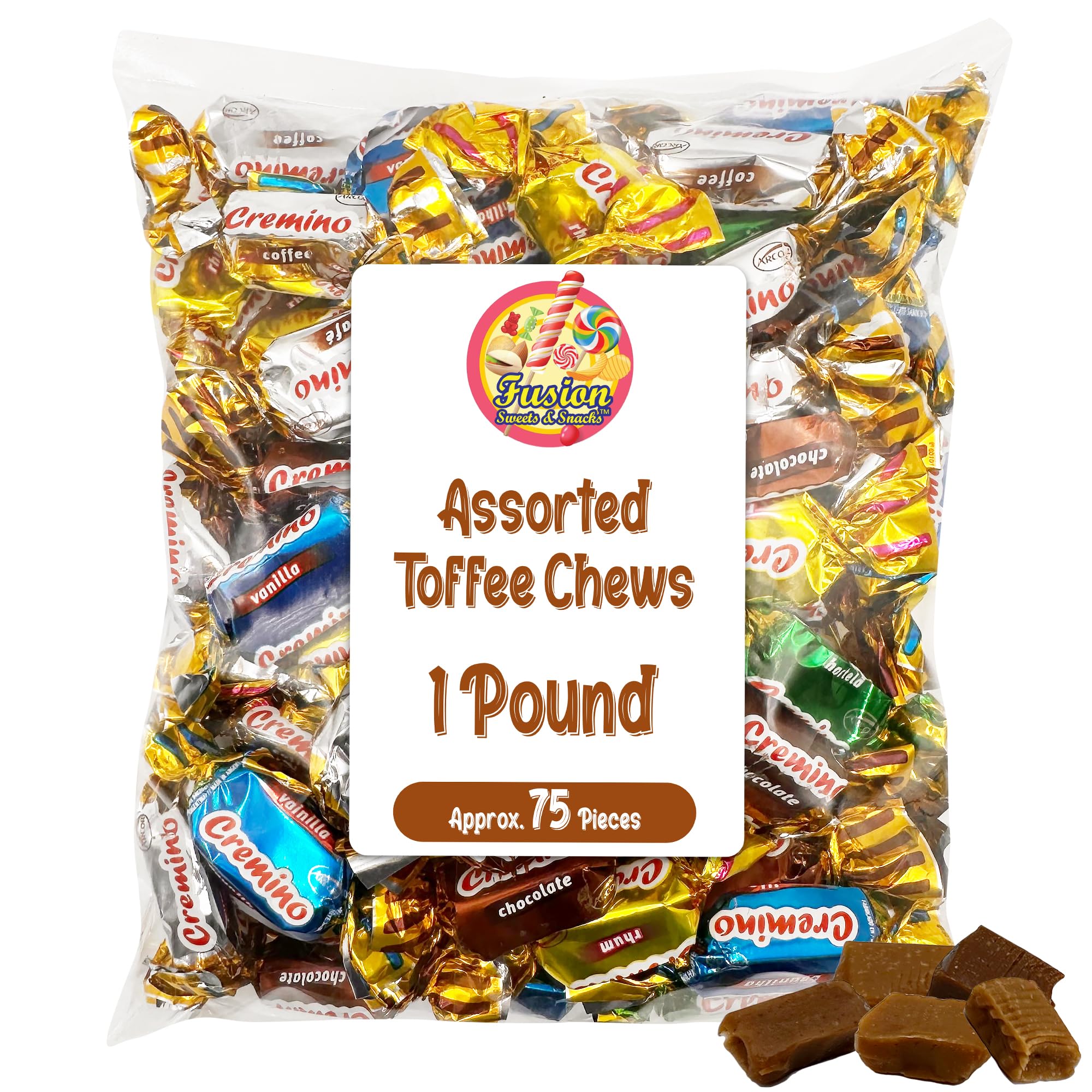 Toffee Candy Assorted - 1 Pound Bulk Chews, Toffee Candy Individually Wrapped - Five Delicious Flavors Vanilla, Chocolate, Coffee, Rum and Mint