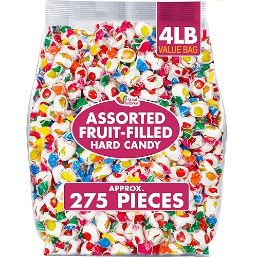 A Great Surprise Assorted Fruit-Filled Hard Candy - 4 Pounds - Bulk Hard Candies - Individually Wrapped - Office Bon Bons for Desk