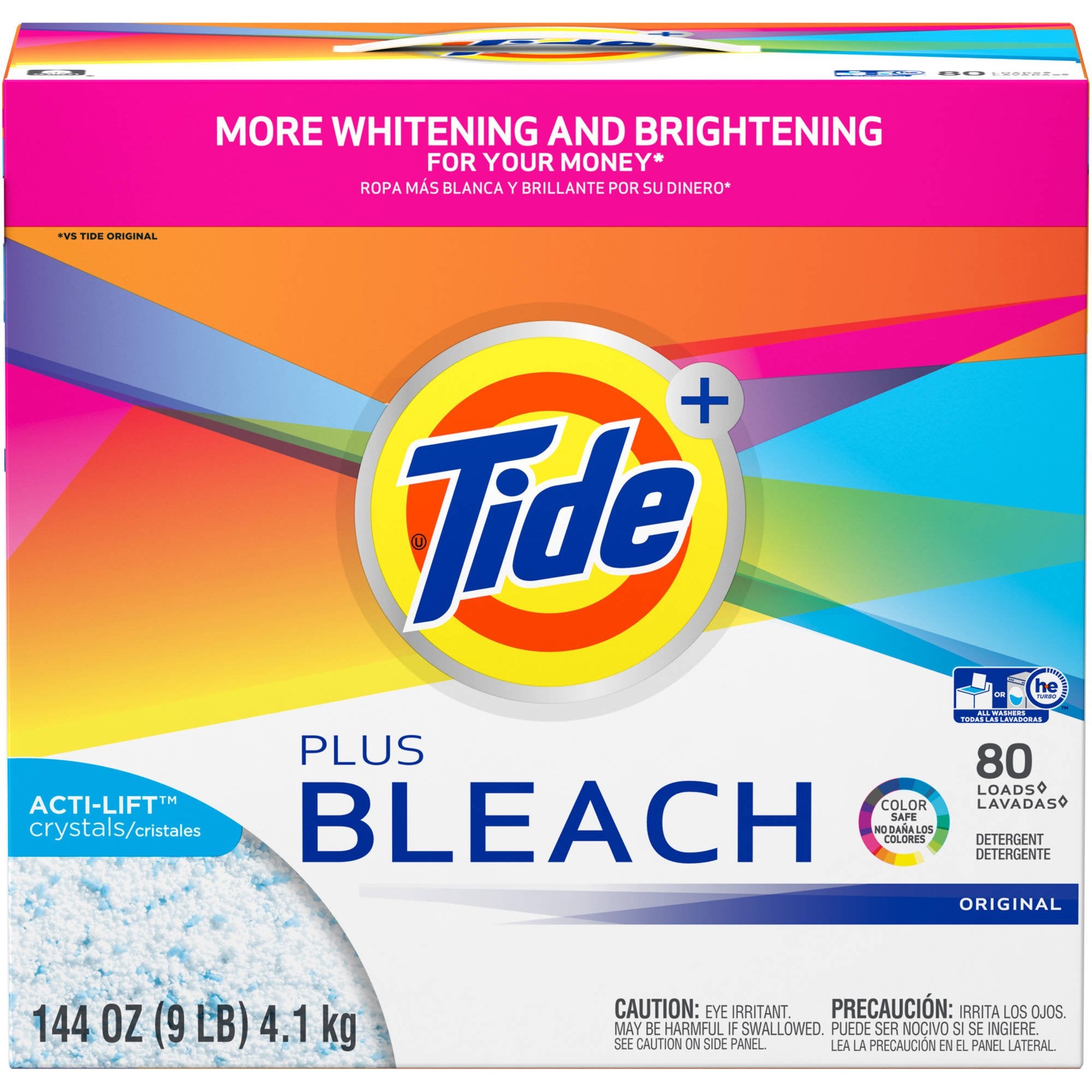 Tide Ultra Plus Bleach Original Scent Powder Laundry Detergent, 80 loads, 144 oz