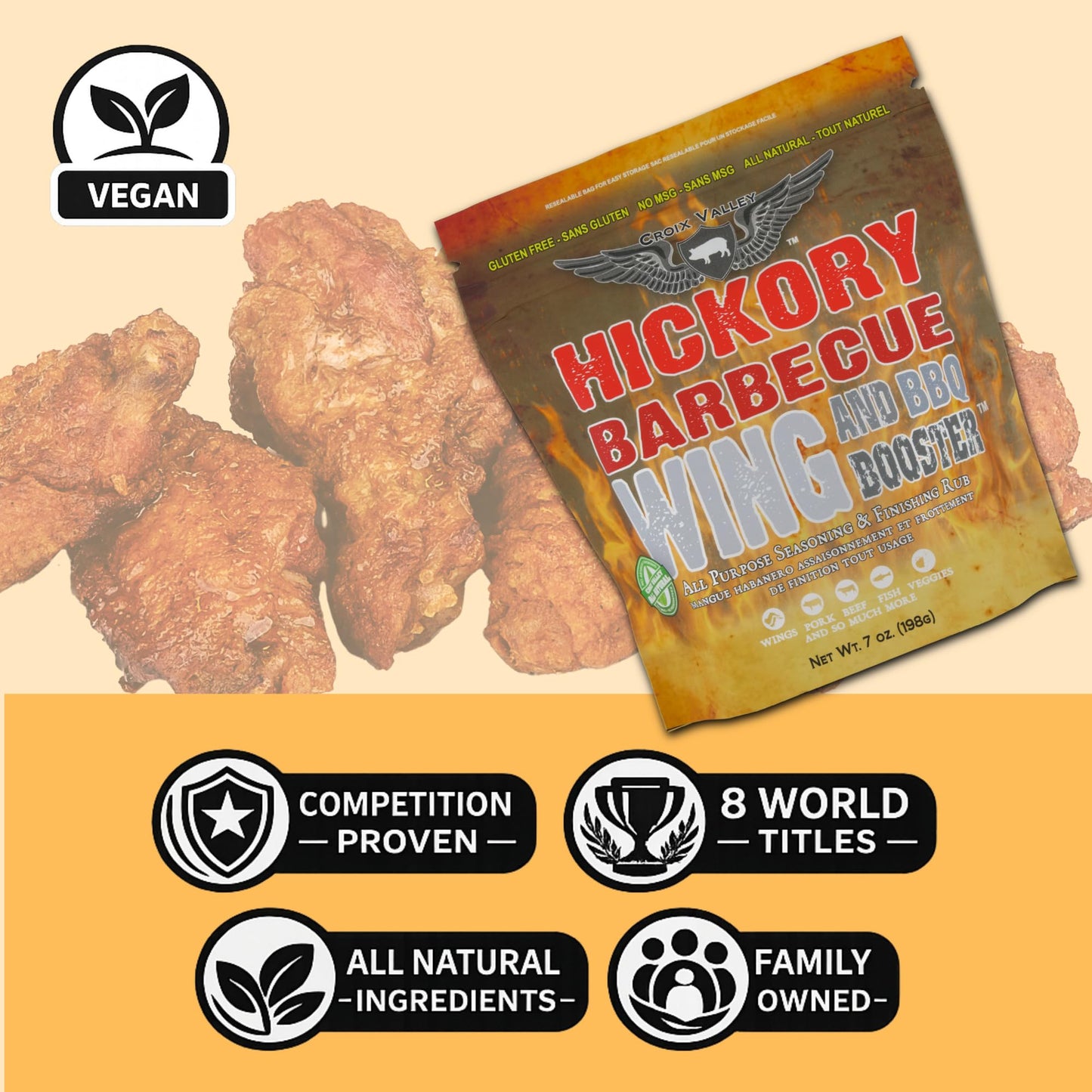 Croix Valley Hickory BBQ Wing & BBQ Booster™ Hickory BBQ Wing Seasoning - Smoky Smokehouse Spice for Wings, Burgers & Fries - 3 Pack (7 oz Foil