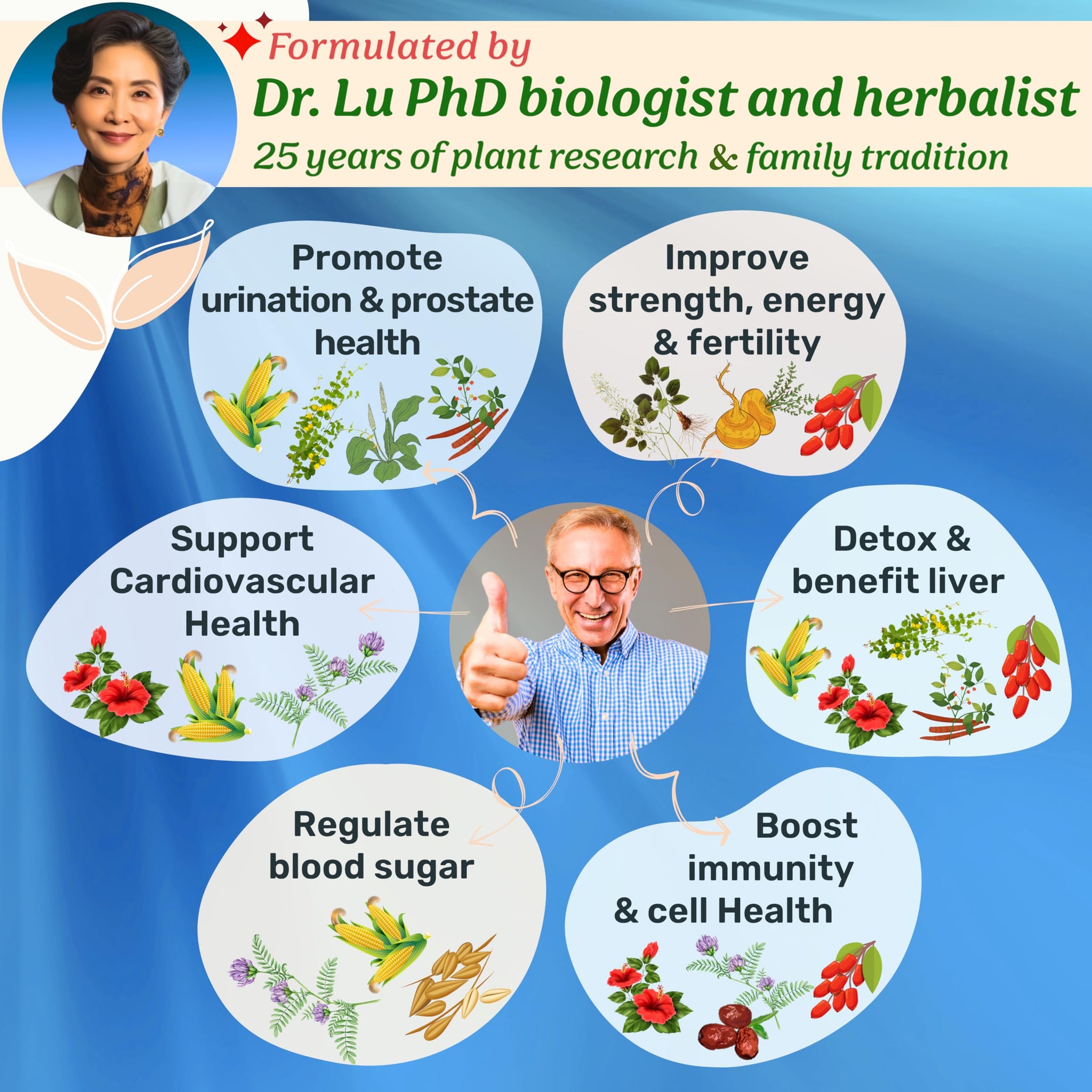 Dr. Lu’s Happy Tea for Guy | 100% Natural Energy Tea for Men | Supports Prostate, Vitality & Fertility | 11-Herb Blend with Maca, Corn Silk & Hibiscus