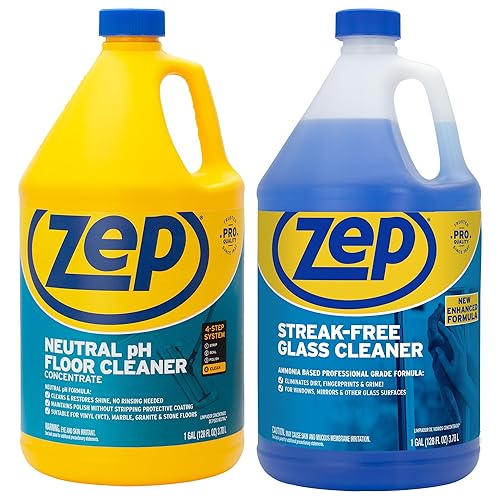 Zep Neutral pH Floor Cleaner Concentrate 1 Gal (1 Unit) and Zep Streak-Free Glass Cleaner 1 Gal (1 Unit) ECBD044 - Professional Floor and Glass