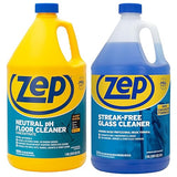 Zep Neutral pH Floor Cleaner Concentrate 1 Gal (1 Unit) and Zep Streak-Free Glass Cleaner 1 Gal (1 Unit) ECBD044 - Professional Floor and Glass