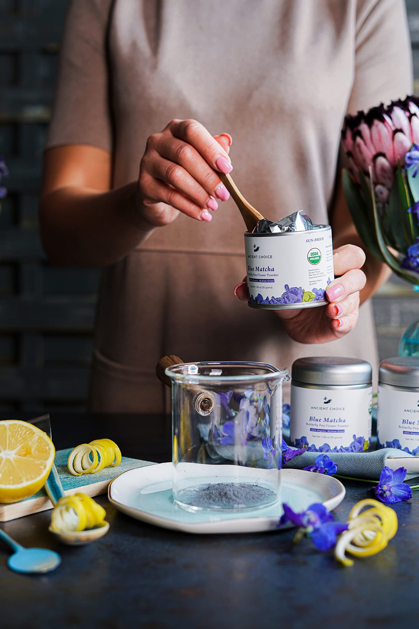 Ancient Choice - Blue Matcha (50 grams) | Butterfly Pea Flower Powder Tea | Medium Grind | Sun-dried in Thailand | Non-GMO | No Plastic | Non-Plastic