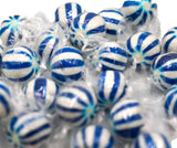 Jumbo Blue Raspberry Striped Candy Balls - 1 lb of Fresh Individually Wrapped Blue White Sweet Hard Candy Suckers