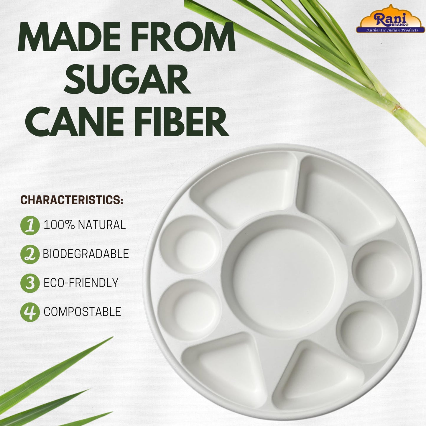 Rani 9 Compartment Round Biodegradable Divided Plates, Pack of 25 ~ Party, Thali, Buffet | Disposable & Eco-Friendly | Heavy-Duty Sturdy Paper Bagasse