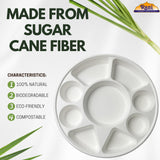 Rani 9 Compartment Round Biodegradable Divided Plates, Pack of 25 ~ Party, Thali, Buffet | Disposable & Eco-Friendly | Heavy-Duty Sturdy Paper Bagasse