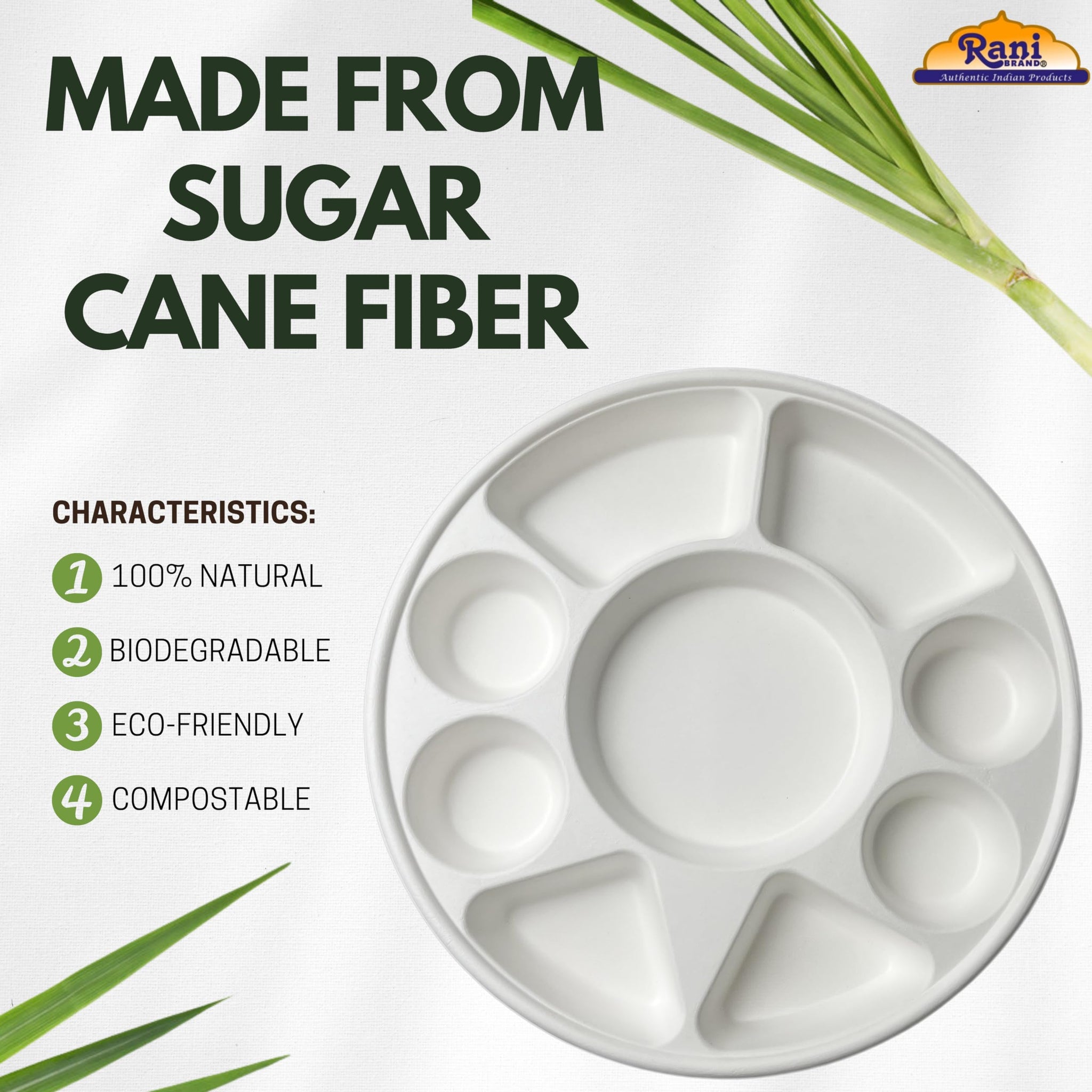 Rani 9 Compartment Round Biodegradable Divided Plates, Pack of 25 ~ Party, Thali, Buffet | Disposable & Eco-Friendly | Heavy-Duty Sturdy Paper Bagasse