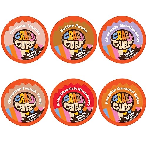 Crazy Cups Flavored Medium Roast Coffee Pods, Variety Pack for Keurig K-Cup Brewers, Hot or Iced Coffee, 24 Count