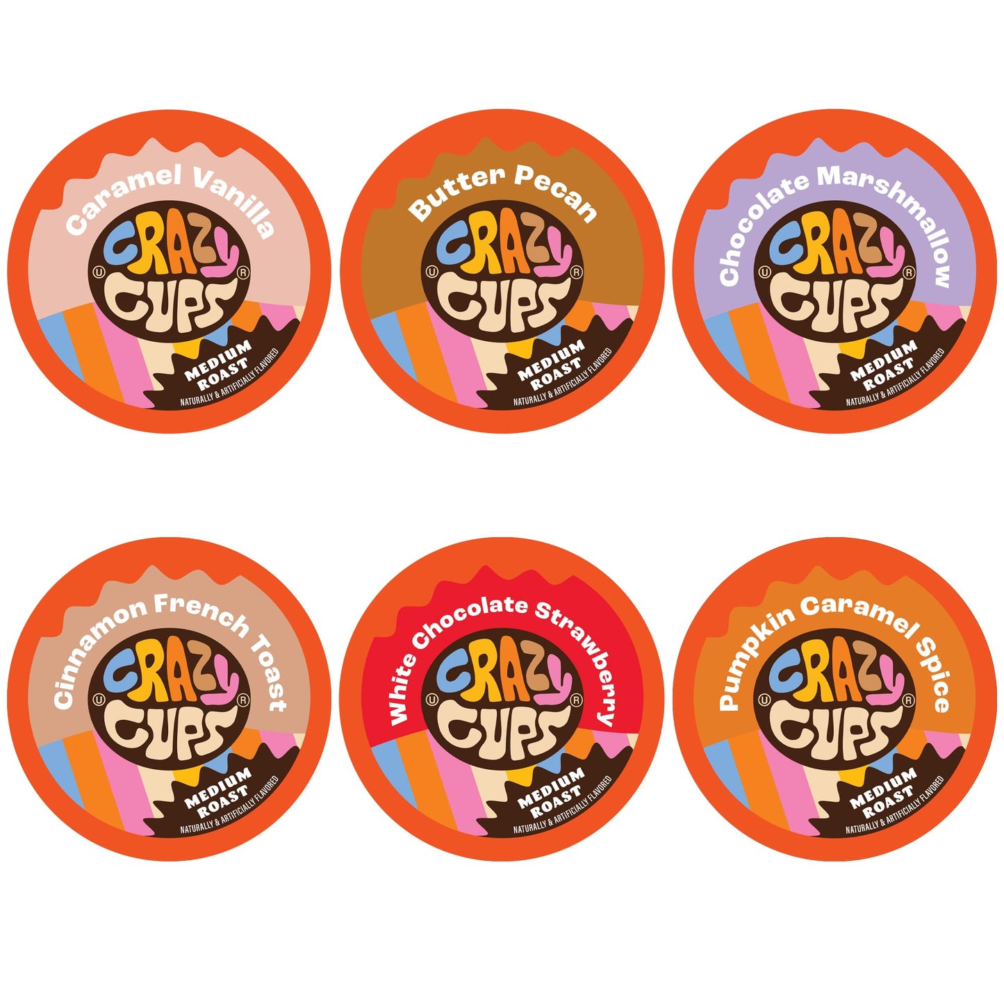 Crazy Cups Flavored Medium Roast Coffee Pods, Variety Pack for Keurig K-Cup Brewers, Hot or Iced Coffee, 24 Count