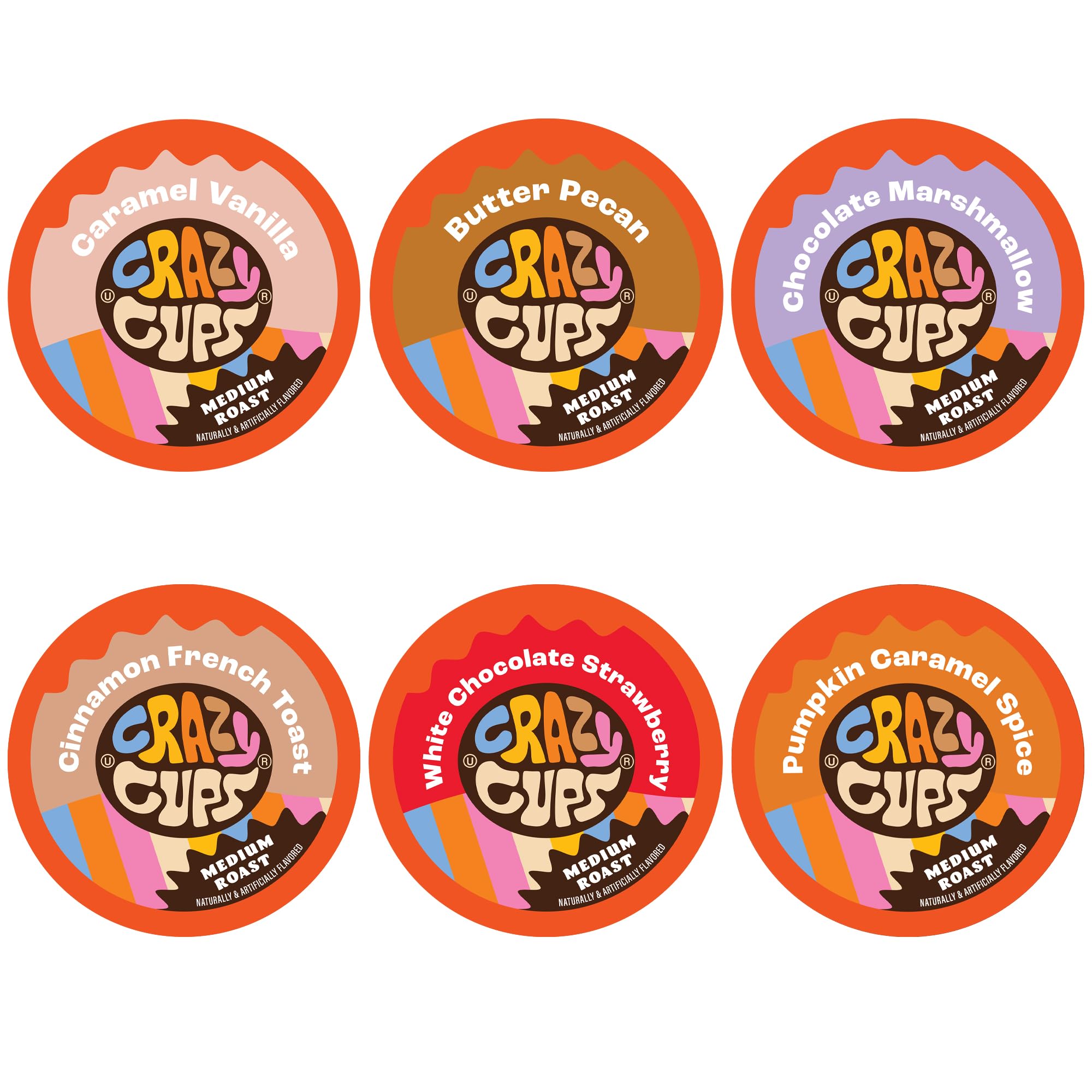 Crazy Cups Flavored Medium Roast Coffee Pods, Variety Pack for Keurig K-Cup Brewers, Hot or Iced Coffee, 24 Count
