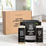 CARON & DOUCET - Ultimate Cast Iron Set PLUS: Seasoning Oil, Cleaning Soap & Restoring Scrub | 100% Plant-Based & Best for Cleaning Care, Washing