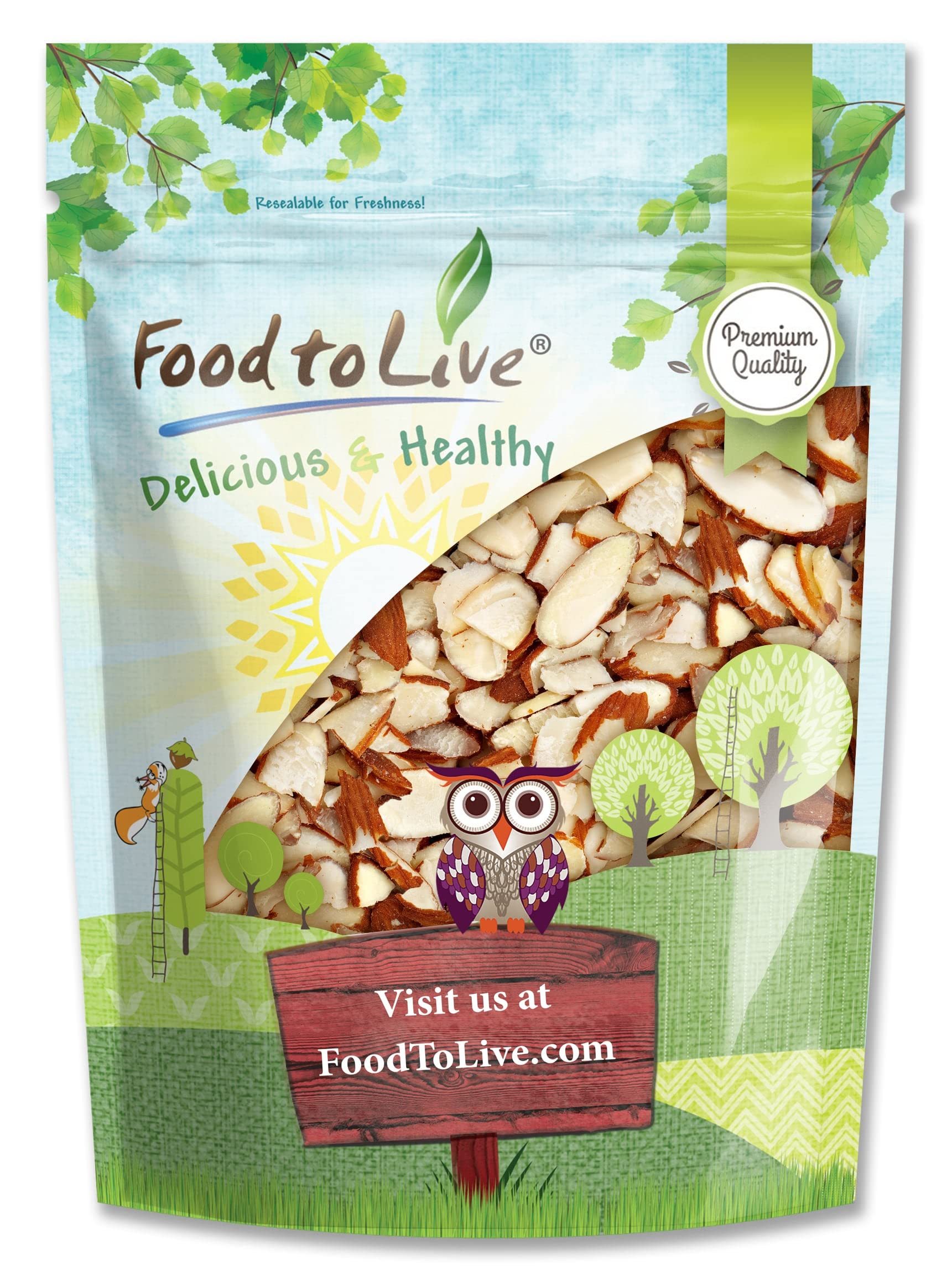 Food to Live California Natural Sliced Almonds, 2 Pounds - Raw Unblanched Almond Nuts, Kosher, Vegan, Keto, Bulk. High in Protein, Dietary Fiber
