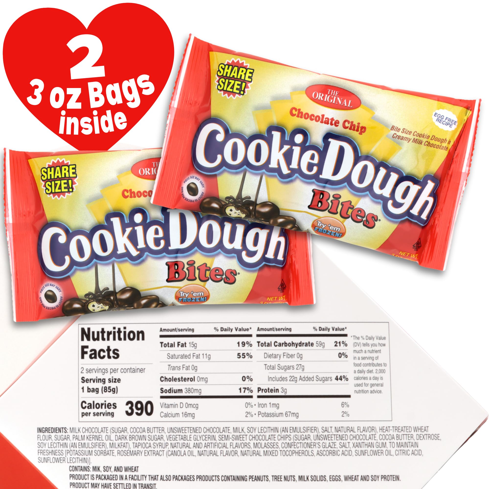 Cookie Dough Bites Heart Box, Original Chocolate Chip Flavored, Festive Candy Gift, 6 Ounces