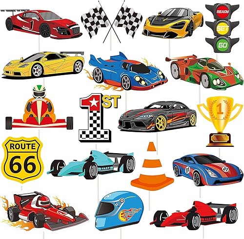 36Pcs Race Car Cupcake Toppers Racing Car Birthday Decorations for Race Car Birthday Party Favors Let's Go Racing Party Racing Car Baby Shower