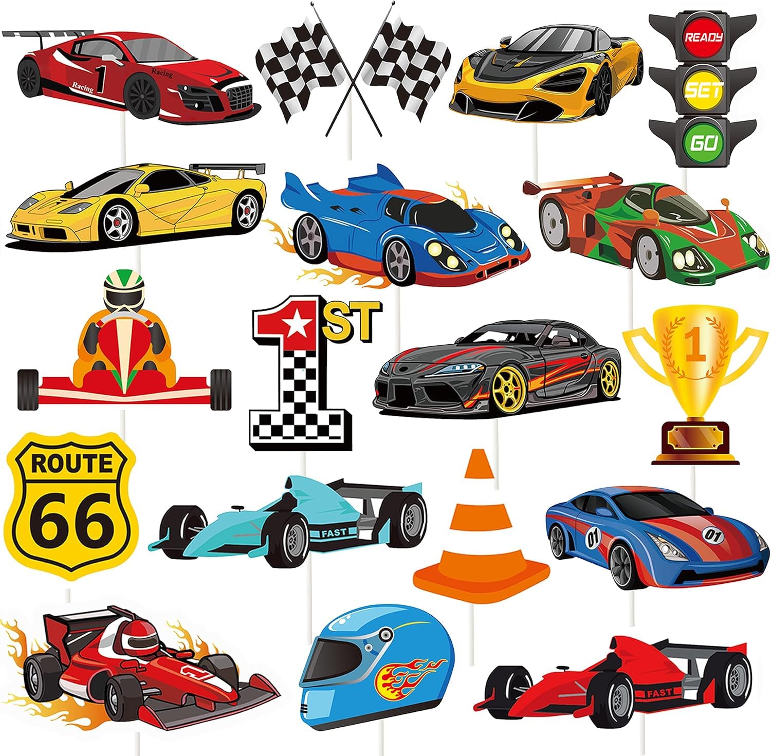 36Pcs Race Car Cupcake Toppers Racing Car Birthday Decorations for Race Car Birthday Party Favors Let's Go Racing Party Racing Car Baby Shower