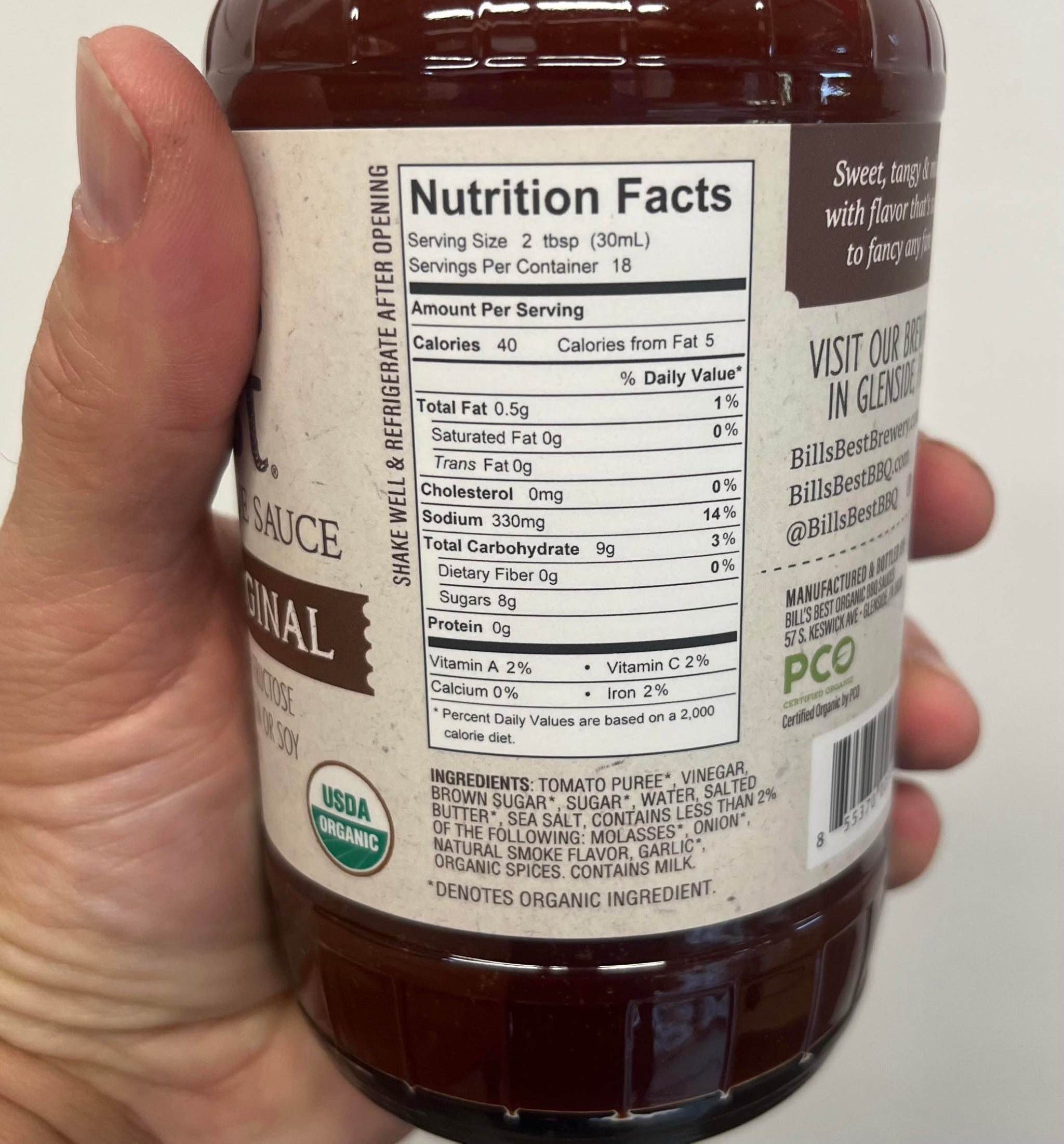 Bill's Best Organic BBQ Sauce 18oz (Original)