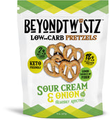 BeyondTwistz Low Carb Pretzels, Sour Cream and Onion, Keto Friendly, 2g Net Carbs, 18g Protein, Powered By HealthSense® High Fiber Wheat Flour, Family