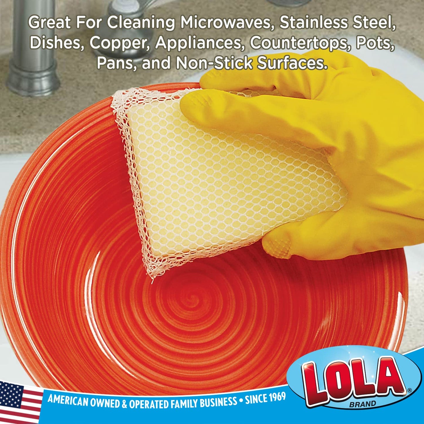 LOLA Microfiber & Nylon Net Sponges, 4 Pack, 2 Dual Sided Non Scratch Sponge Pads & 2 w/Microfiber Cloth One Side and Netting on the Other Side