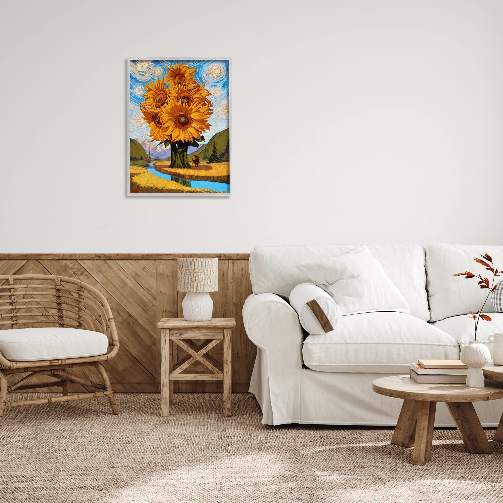 Stupell Industries Giant Sunflower Stalk Country Side Landscape Spiral Sky Framed Wall Art, Design by Thomas Fluharty