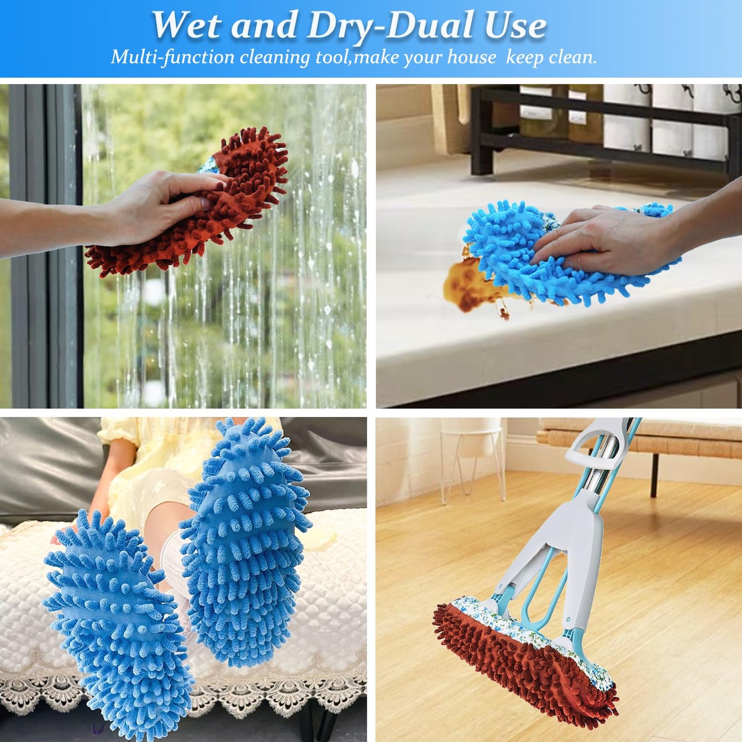HSHTTKL 4 Pcs (2 Pairs) Shoes Cover Dust Duster, Microfiber Dust Mops, Multi Function Reusable Mop Slippers, Multi Purpose Floor Cleaning Shoes