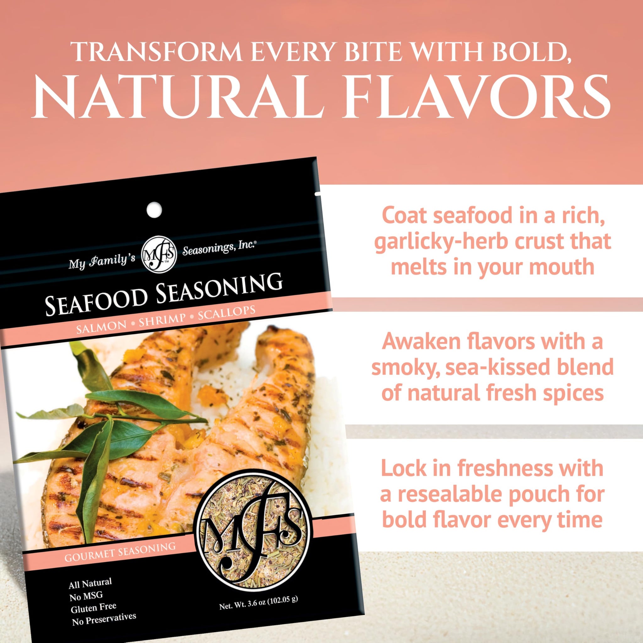 My Family's Seafood Seasoning Pack - All-Natural Shrimp, Scallops & Salmon Seasoning - No MSG, Gluten-Free, Preservative-Free Dry Rub - 3.6 oz