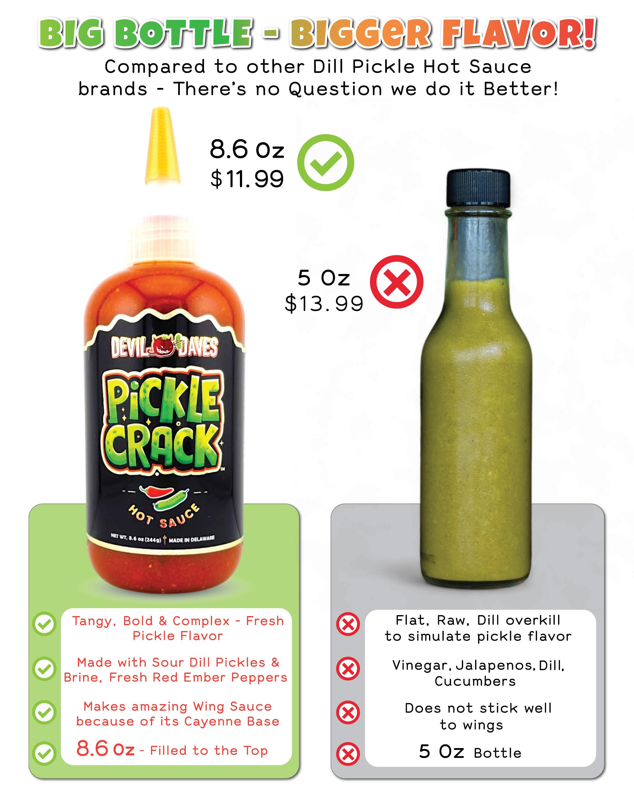 Dill Pickle Hot Sauce | Devil Daves Pickle Crack - Medium Heat, 8.6 Oz