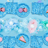 96 Pieces Ocean Wave Tableware Set Party Supplies - Water Pattern Themed Disposable Dinnerware with Paper Plates, Napkins, and Forks for Pool Parties