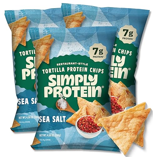 Simply Protein - Tortilla Chips, Restaurant Style Protein Chips, Sea Salt (3-Pack) - 7g Protein, 140 Calories, Gluten Free, Vegan - Plant Based