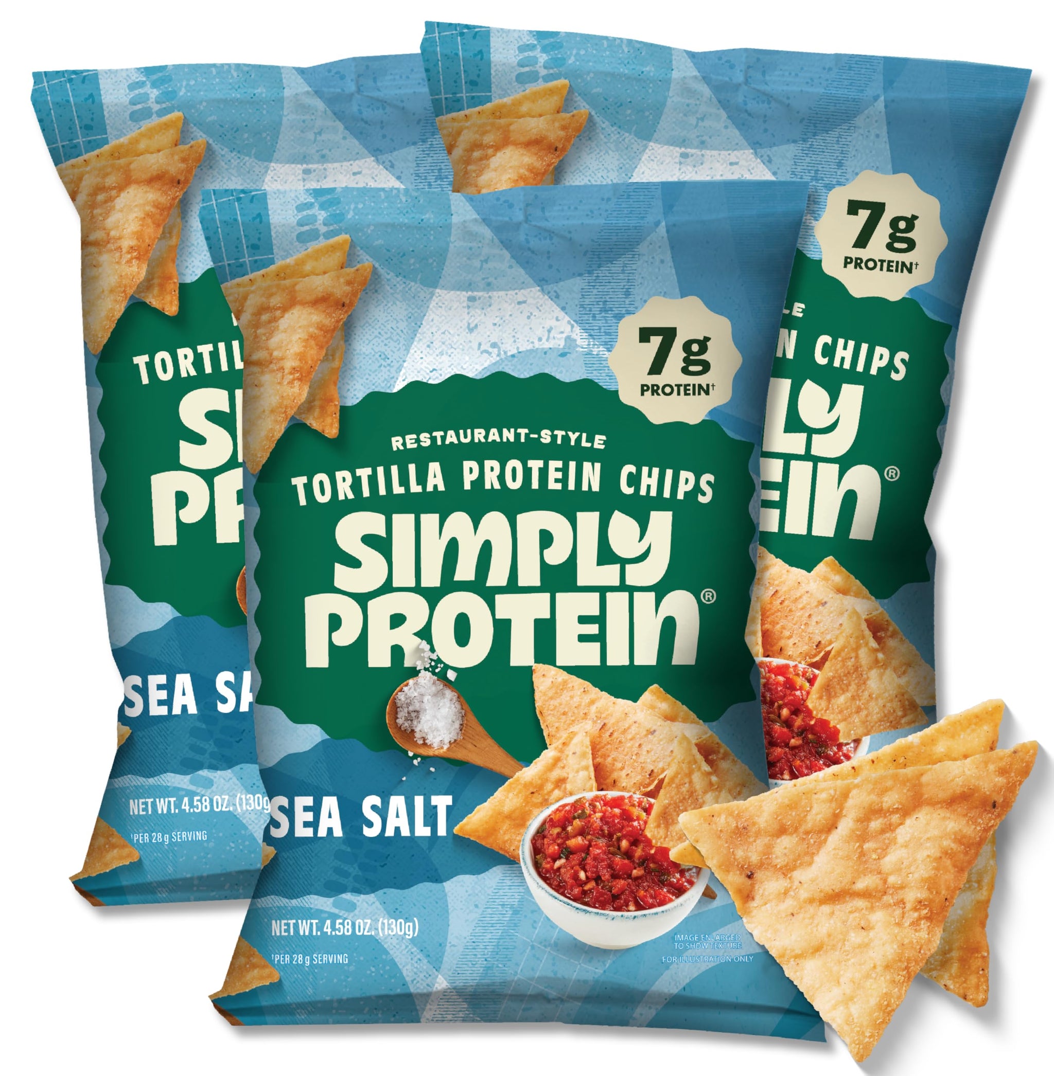 Simply Protein - Tortilla Chips, Restaurant Style Protein Chips, Sea Salt (3-Pack) - 7g Protein, 140 Calories, Gluten Free, Vegan - Plant Based