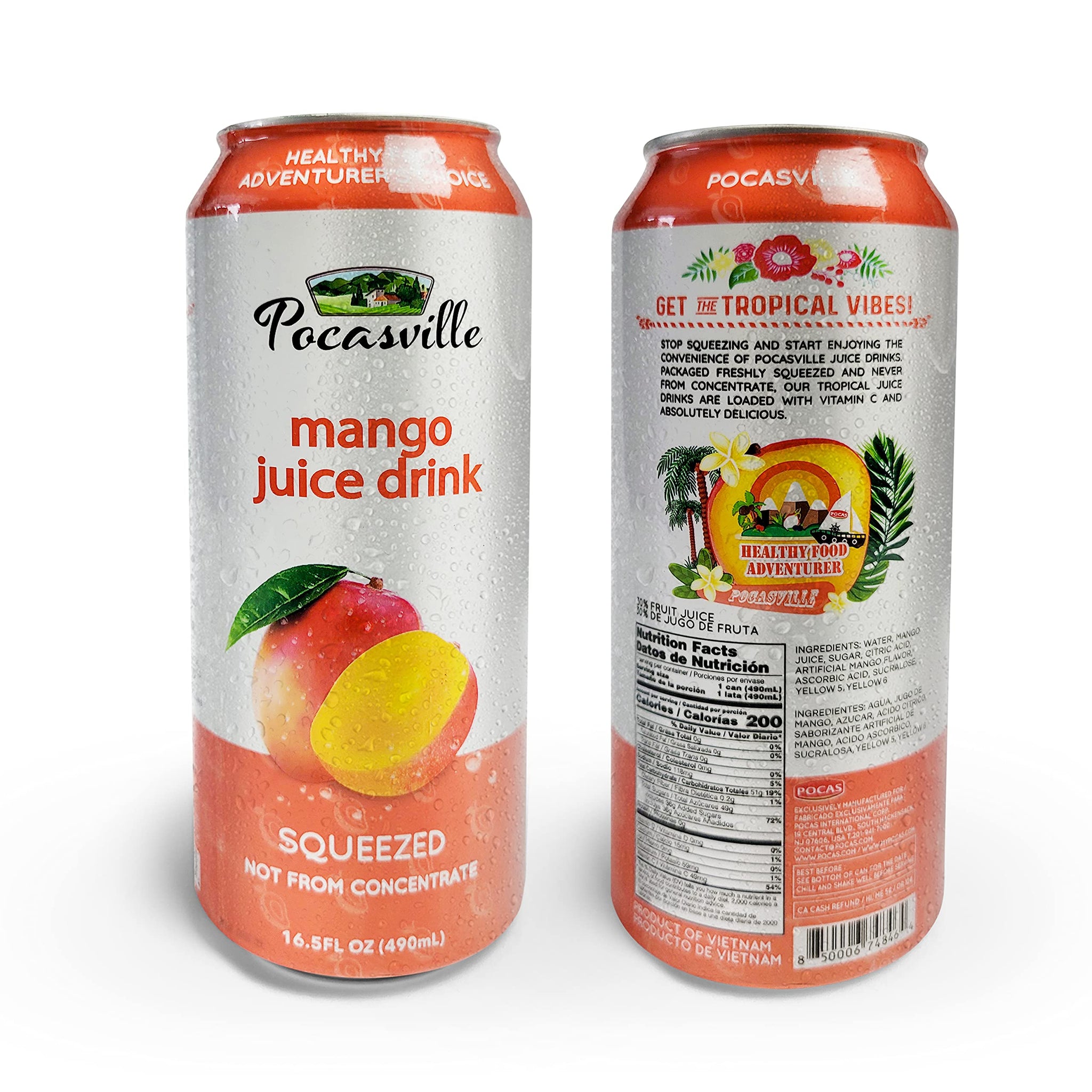 Pocasville Fruit Juices, Squeezed not form Concentrate, 16.5 Fluid Ounce Can (Mango, 6 Cans)