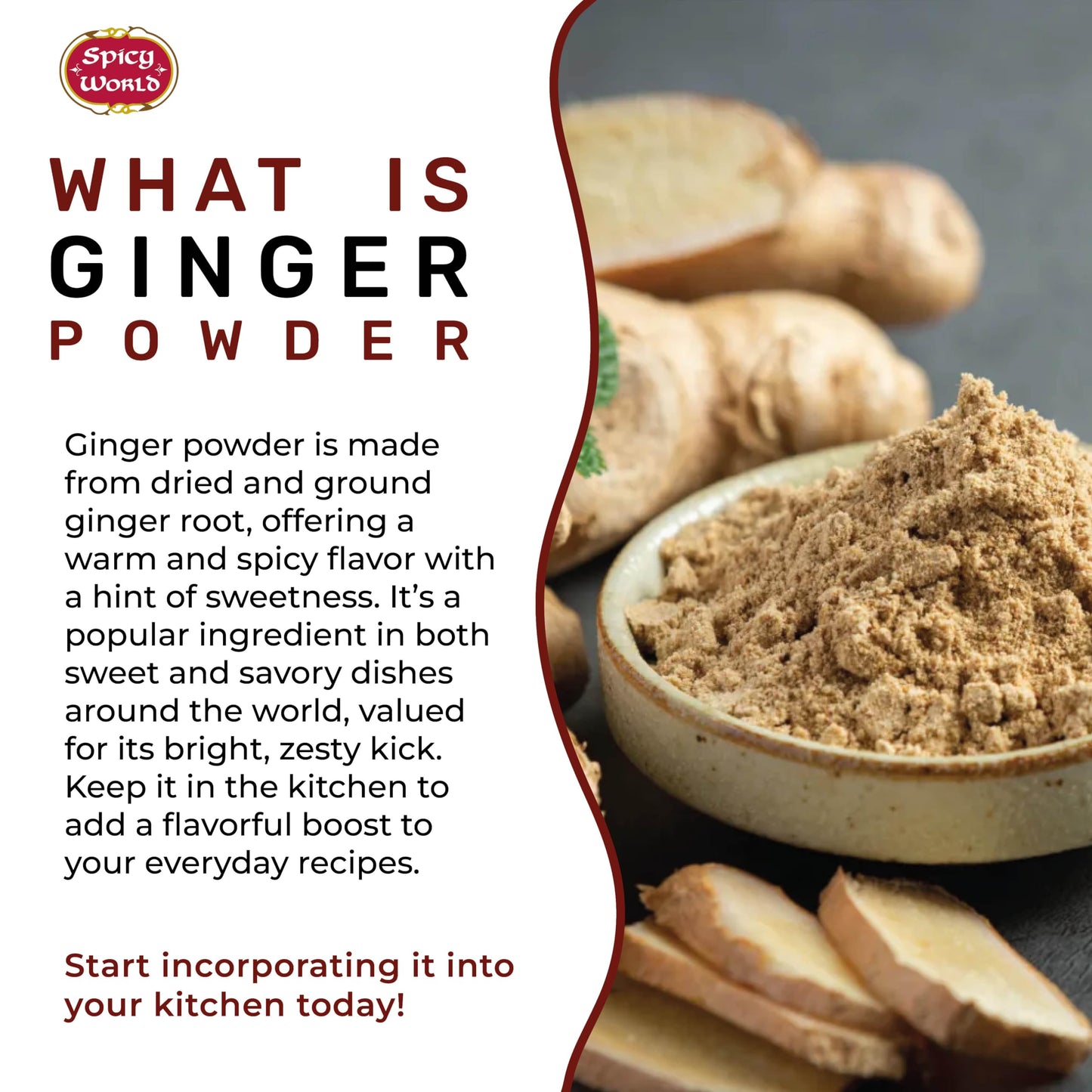 Spicy World Ginger Powder 5 LB Jar - Gluten Free, Bulk Ground Dried Ginger Root, Pure Zingiber Officinale, Warm & Spicy Flavor for Cooking, Baking