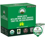 Organic Mushroom Coffee Pods with Lion's Mane, Reishi, Cordyceps, Turkey Tail, and Chaga Mushrooms. High Altitude, Low Acid, Smooth Tasting, Fair