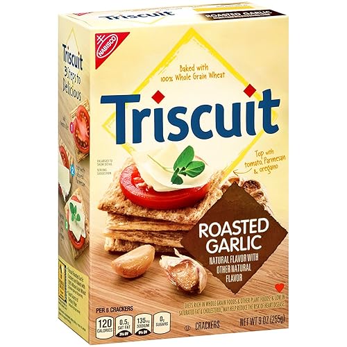 Triscuit Roasted Garlic Crackers, Non-GMO, 9 Ounce (Pack of 12)