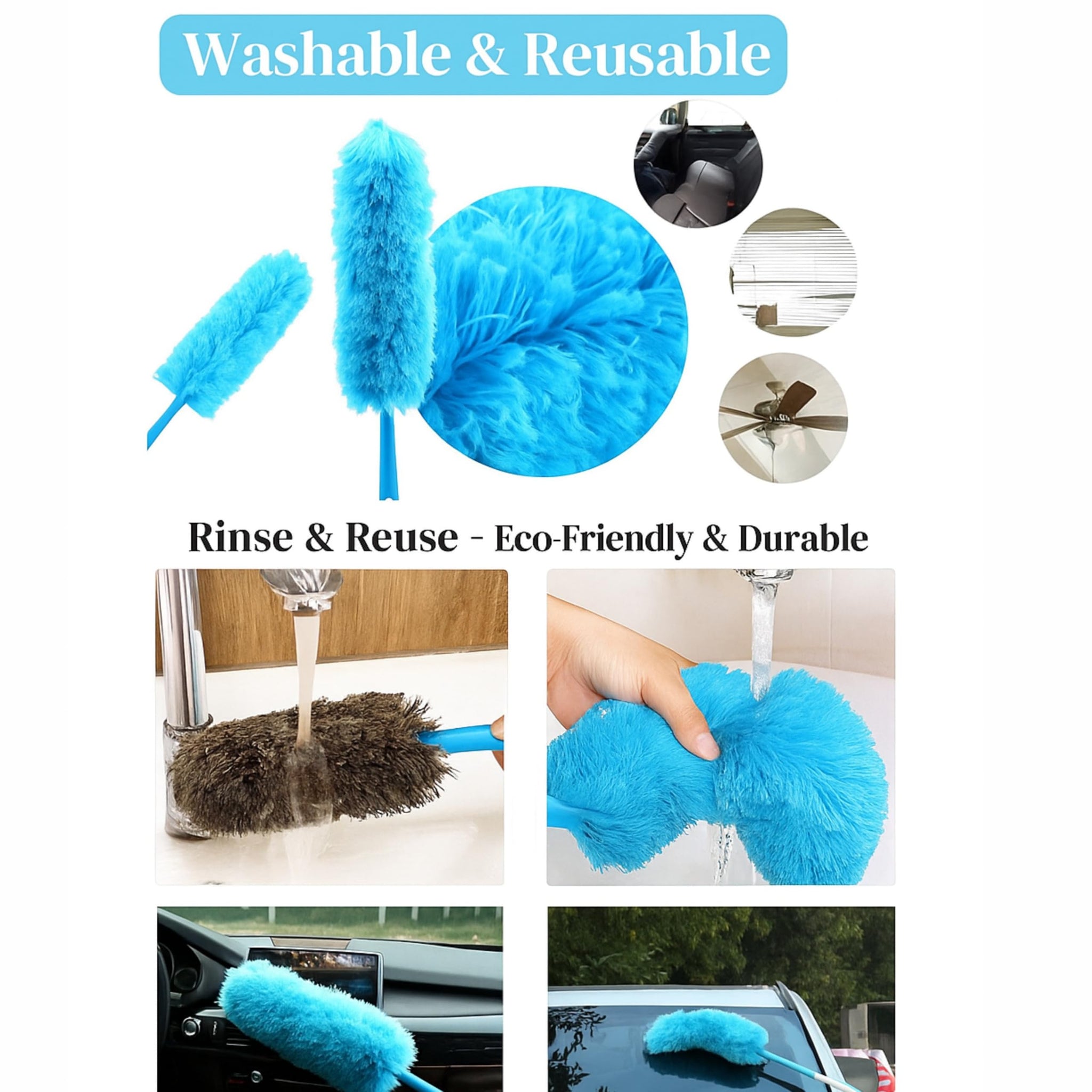 The Perfect Part Microfiber Duster - 22'' Ceiling Fan Cleaner Duster, Dust Brush for Cleaning Window Blinds, Ceiling Fans, Furniture & Cars, Reusable