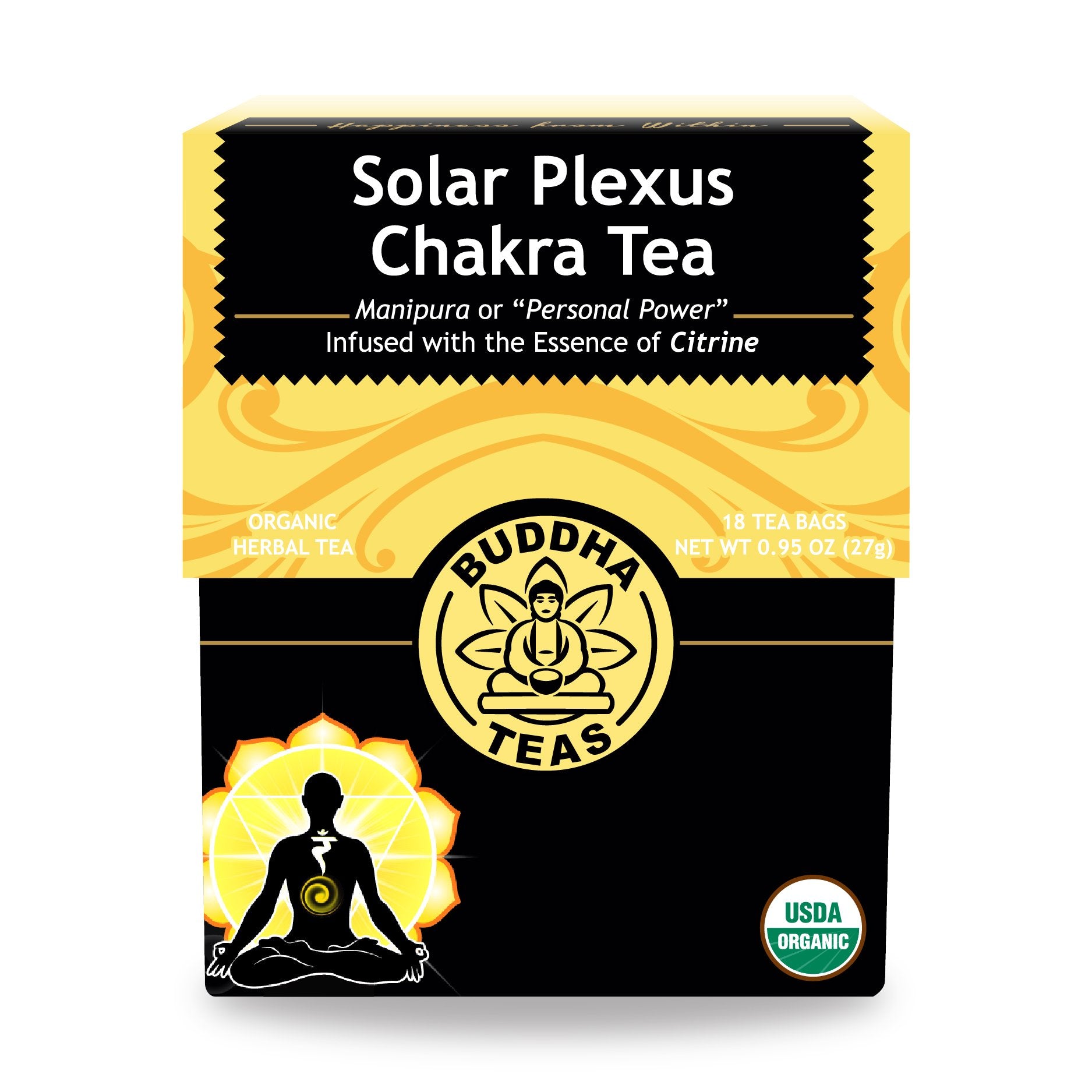 Buddha Teas - Solar Plexus Chakra Tea - Organic Herbal Tea - For Personal Power - With Rosemary, Ginger, Orange Peel & Citrine Essence - 100% Kosher