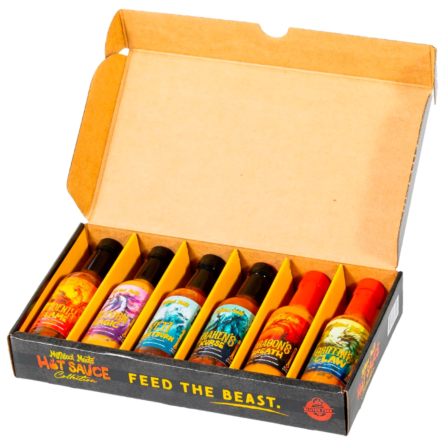 Mythical Meats Hot Sauce 6 Pack Gift Box - Small Batch Made with Natural Ingredients - Gluten Free, Non-GMO - (6) 5 OZ. Bottles