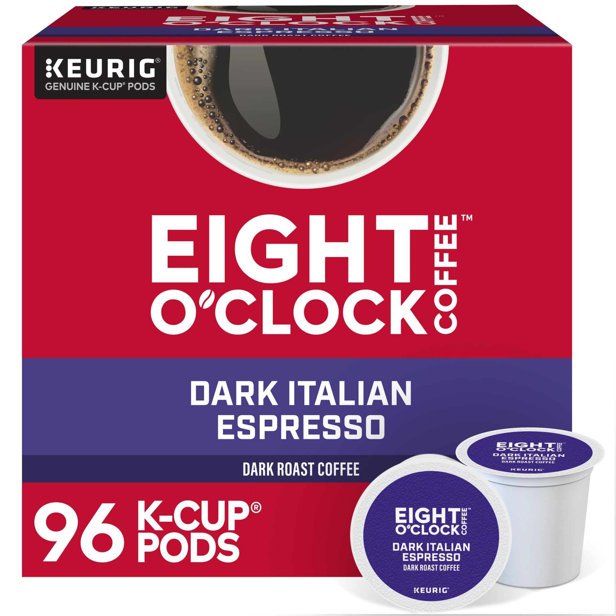 Eight O Clock, Dark Italian Roast, Single-Serve Keurig K-Cup Pods, Dark Roast Coffee, 96 Count (4 Boxes of 24 Pods)