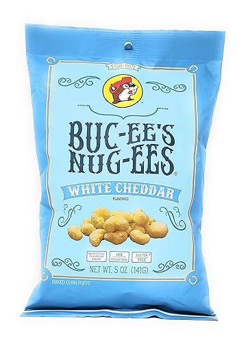 Buc-ee's Nug-ees: White Cheddar Flavored Powdery Cheese-Flavored Beaver Nuggets Sweet Corn Puff Snacks From Texas, Gluten Free, 1 Bag of 5 Ounce