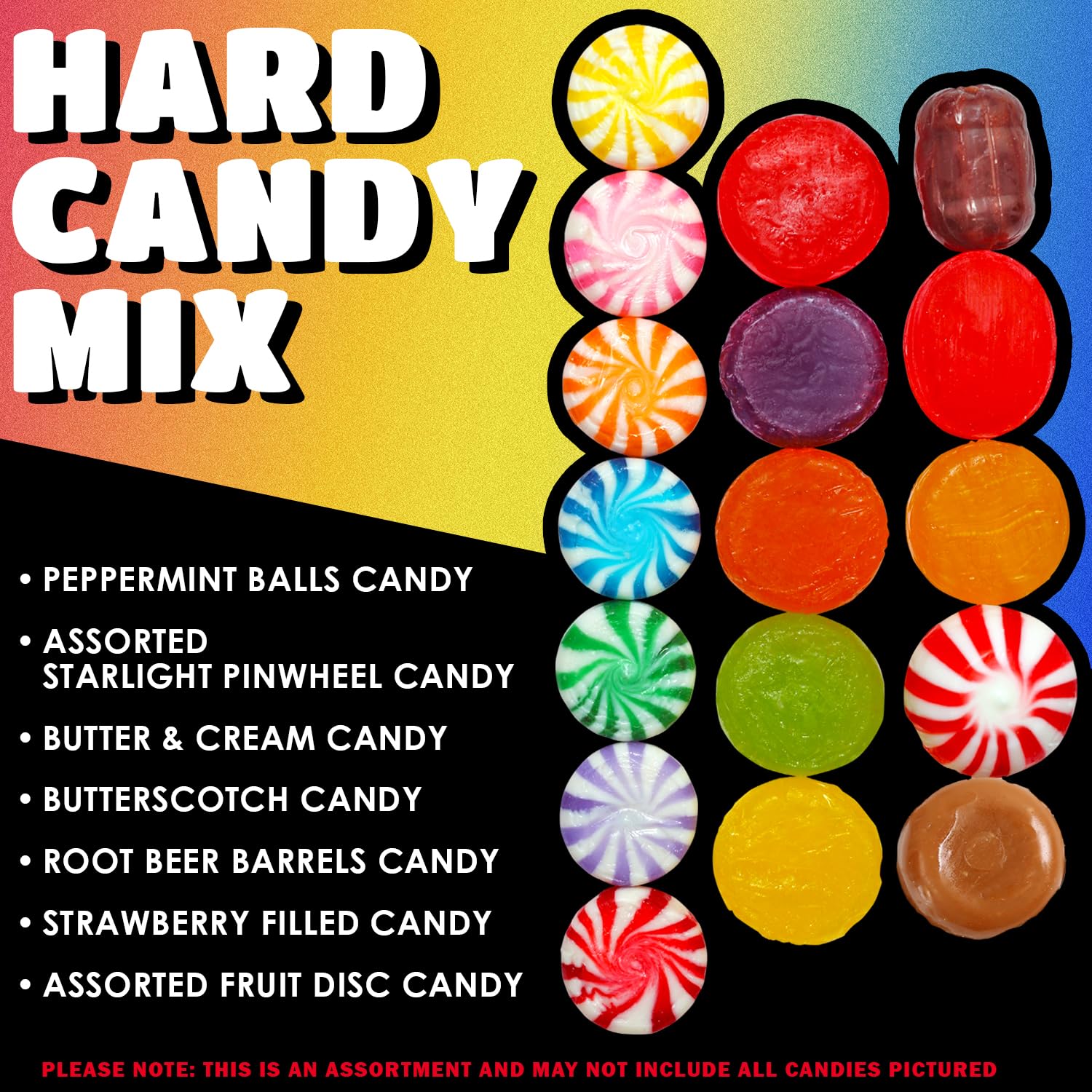 Lalees Hard Candy Mix - 3 LB - Approx. 220 Pieces - Assorted Classic Desk Hard Candy - Large Bag for Office - Individually Wrapped - Mint, Starlight
