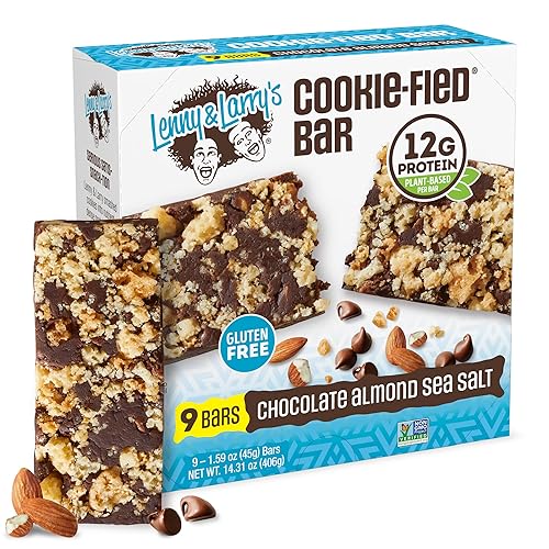 Lenny & Larry's Cookie-fied Protein Bar - Chocolate Almond Sea Salt Vegan Protein Bars 9x45g - Healthy Snacks with 12g Plant Protein & 5g Fiber