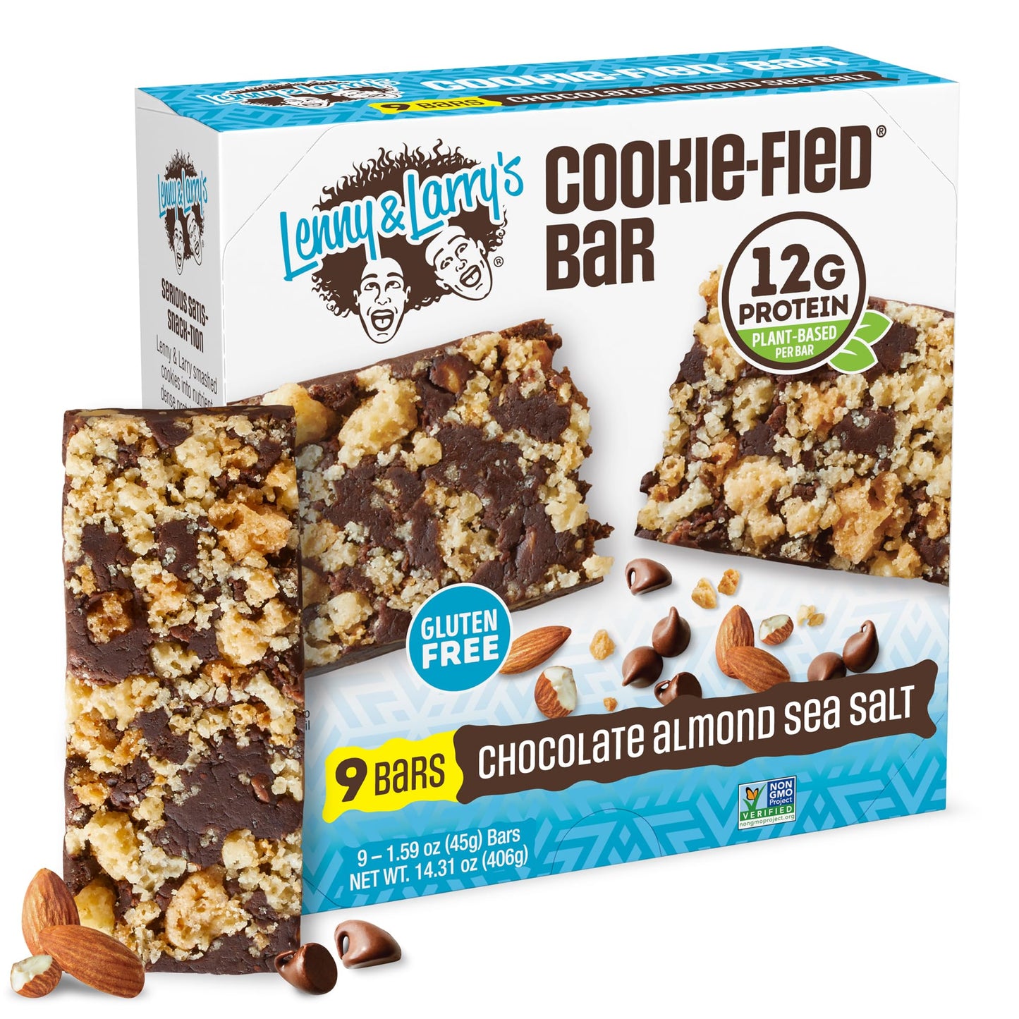 Lenny & Larry's Cookie-fied Protein Bar - Chocolate Almond Sea Salt Vegan Protein Bars 9x45g - Healthy Snacks with 12g Plant Protein & 5g Fiber