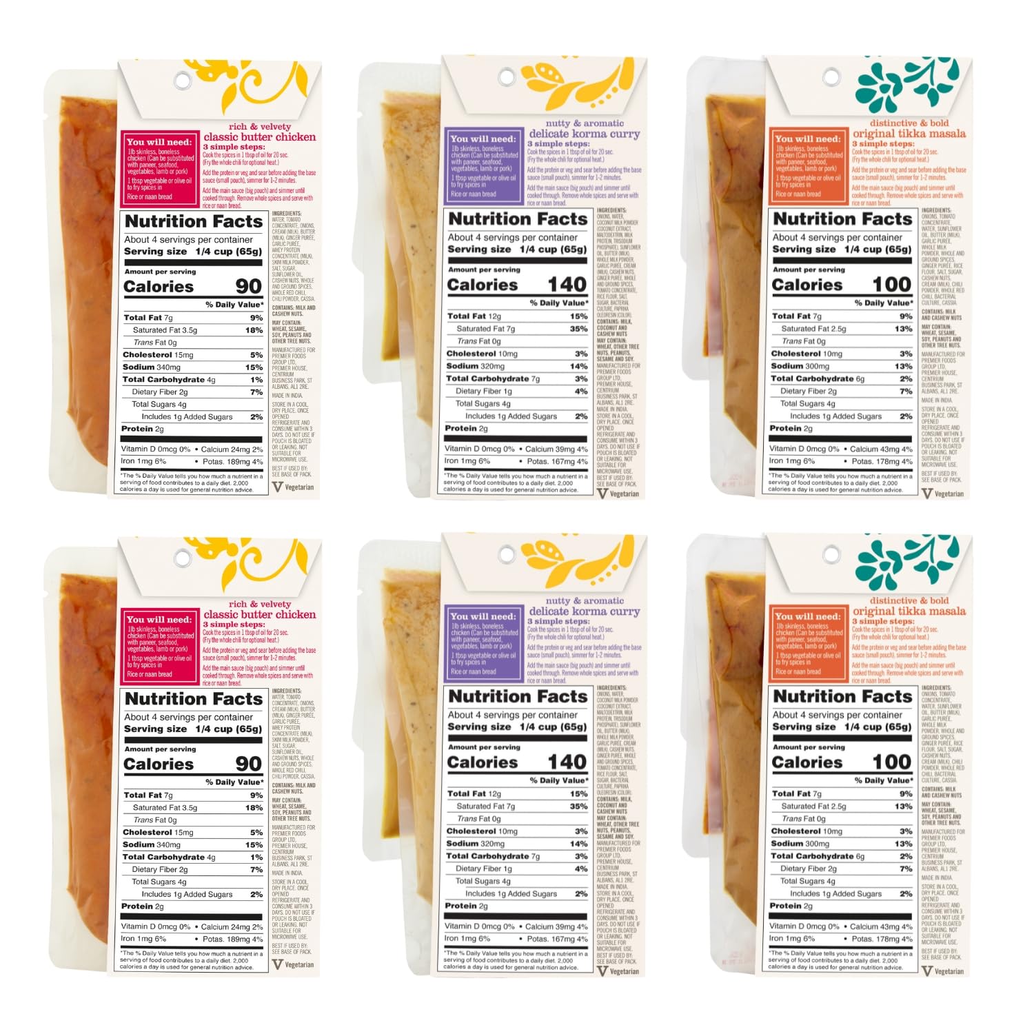 Spice Tailor 3 Simple Steps Restaurant Quality Meals in Minutes Kits Ready in 10 Minutes (6 Pack, Indian Curry Variety)