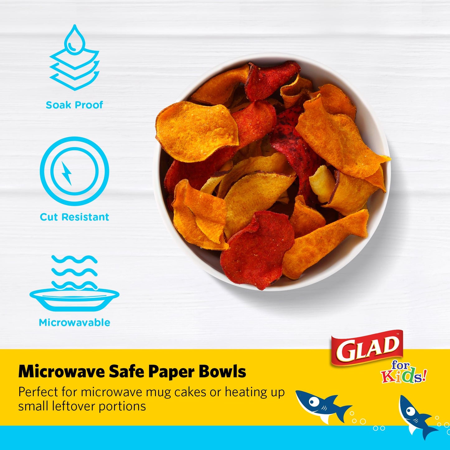 Glad for Kids Shark Paper Snack Bowls, Lids Not Included - Heavy Duty, Soak-Proof, Microwavable Kid-Friendly Disposable Snack Cups, No Lids Included