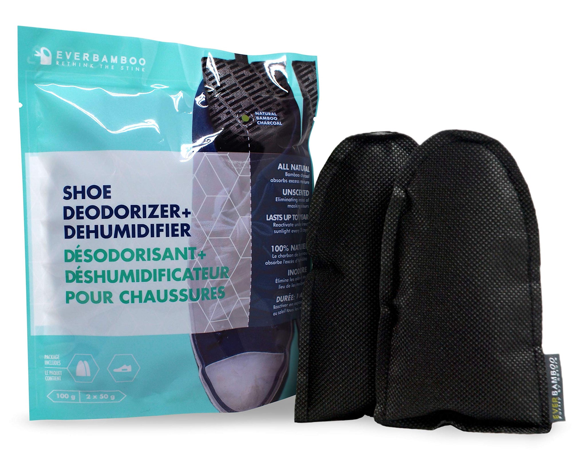 Ever Bamboo Shoe Deodorizer - Natural Bamboo Charcoal Odor Absorber, 2 x 50g. Single pack