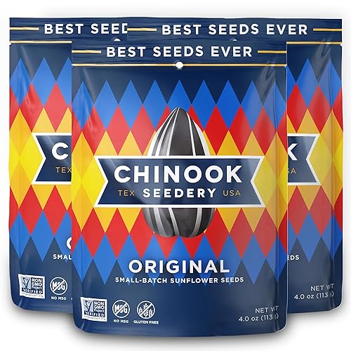 Chinook Seedery Roasted Sunflower Seeds - Jumbo Seeds Keto Snacks - Best For Snack Packs - Gluten Free, Non GMO Snack Food Gifts - 4 Ounce (Pack of 3)