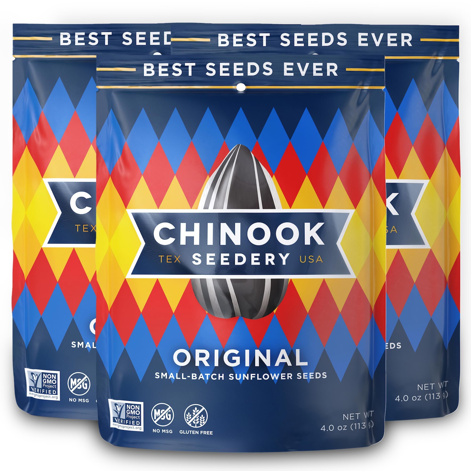 Chinook Seedery Roasted Sunflower Seeds - Jumbo Seeds Keto Snacks - Best For Snack Packs - Gluten Free, Non GMO Snack Food Gifts - 4 Ounce (Pack of 3)