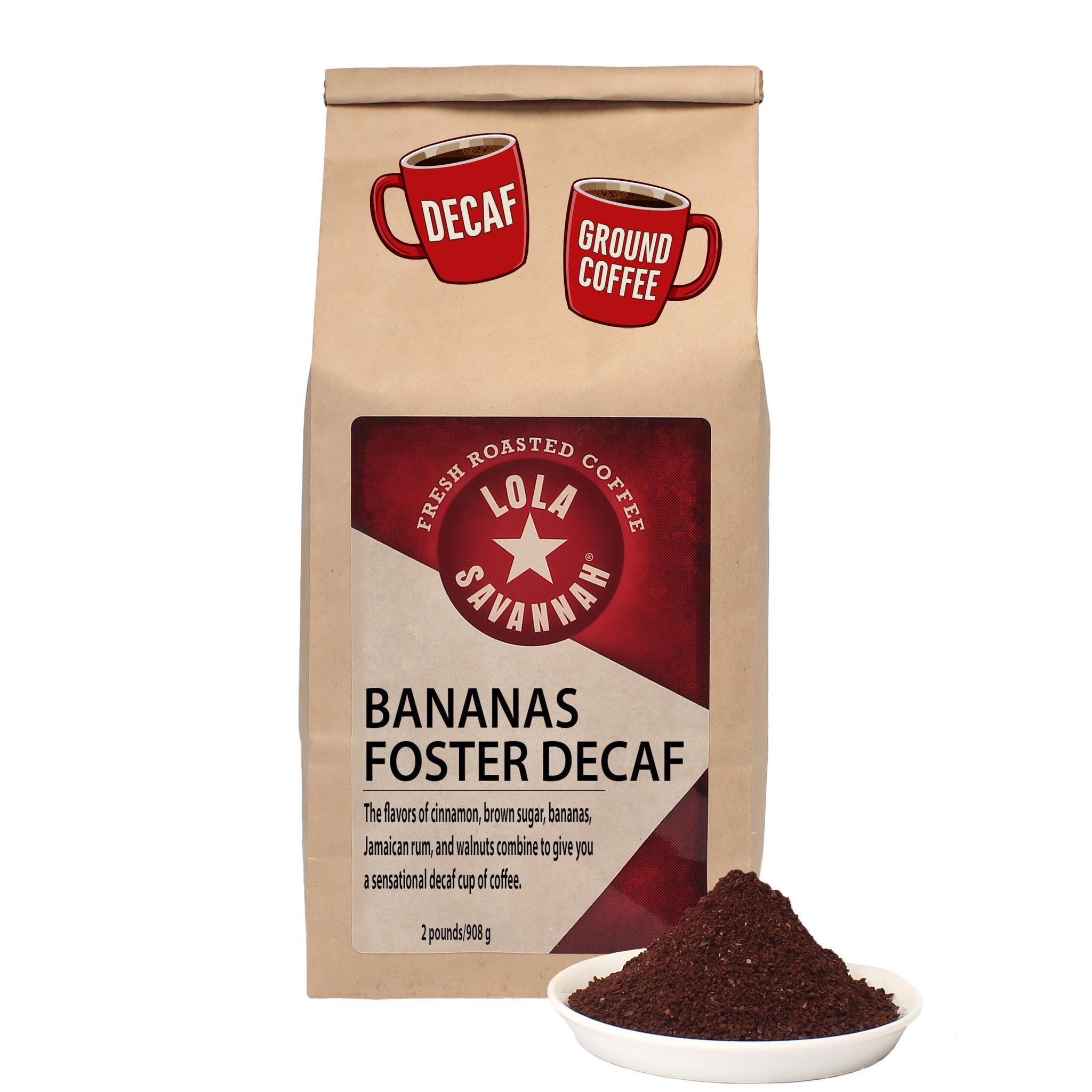 Lola Savannah Bananas Foster Ground Decaf Coffee, 2lb
