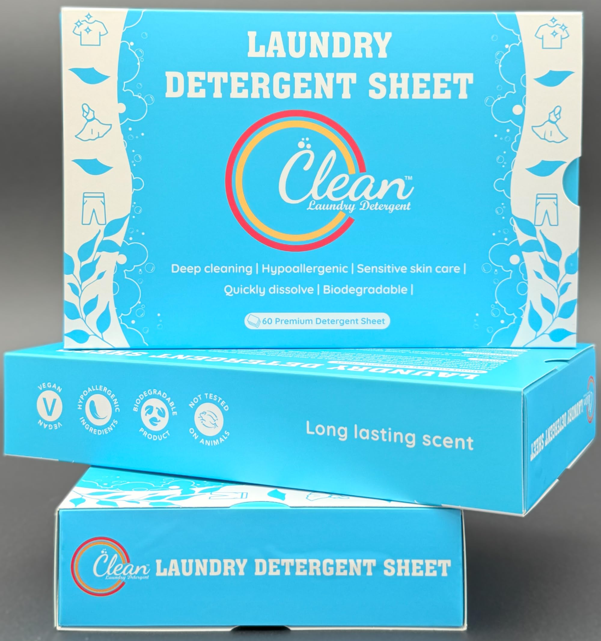Clean Laundry Detergent™- Hypoallergenic, Eco-Friendly, Plant-Based, Biodegradable, 100% Natural - Gentle on Skin & Fabrics, Fresh Scent, 60 Premium