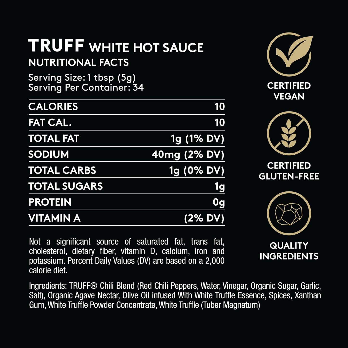 TRUFF White Truffle Hot Sauce, Gourmet Hot Sauce with Ripe Chili Peppers, Agave Nectar, White Truffle Oil and Coriander, a Limited Flavor Experience